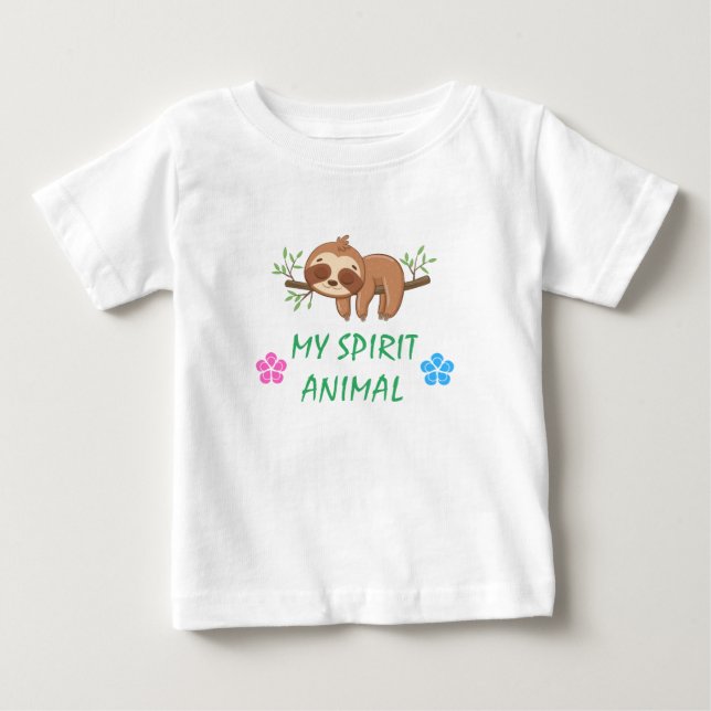 Camiseta Para Bebê Meu Animal Espírito | Modelo de Preguiça Dormente  (Frente)