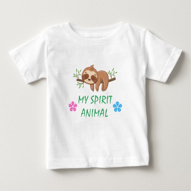 Camiseta Para Bebê Meu Animal Espiritual | Modelo de Preguiça Adormec (Frente)