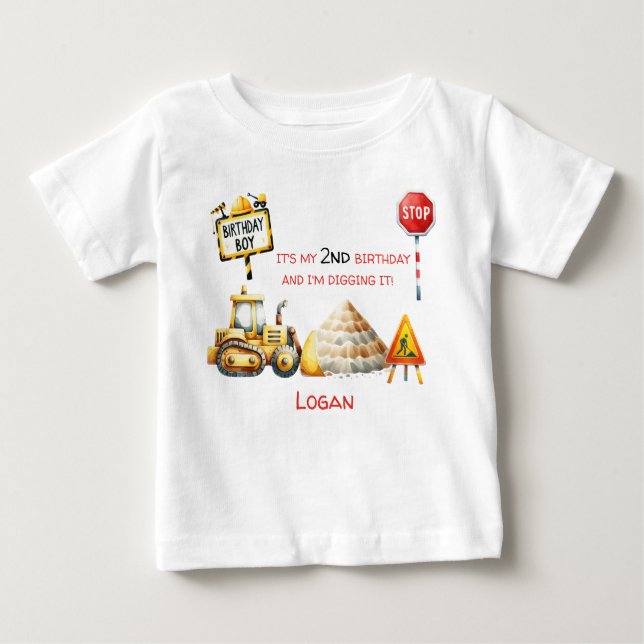 Camiseta Para Bebê Meu aniversário e estou cavando! Zona de construçã (Frente)