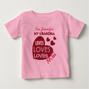 Camiseta Para Bebê Meu AVÓ Me Ama Corações Vermelhos Texto Personaliz