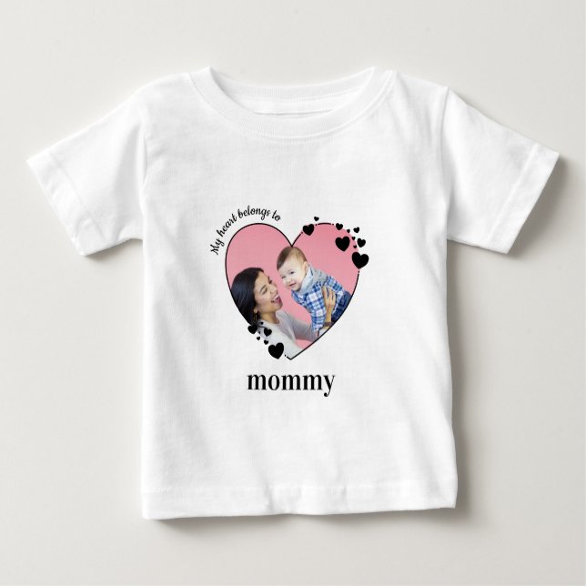 Camiseta Para Bebê Meu Coração Pertence À Foto Personalizada Do Bebê  (Frente)
