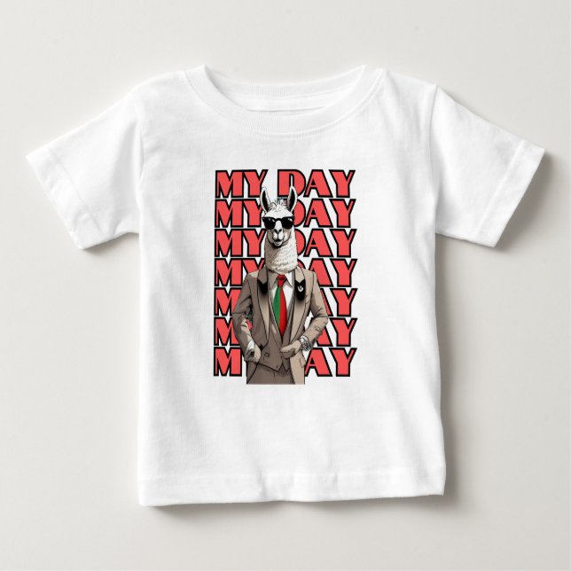 Camiseta Para Bebê Meu dia Llama em Gucci Inspo Red Black Beige Desig (Frente)