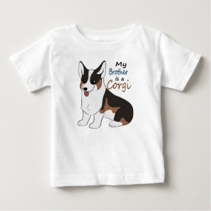 Camiseta Para Bebê Meu irmão é um Corgi Tricolor