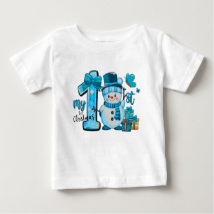 Camiseta Para Bebê Meu Natal de 1rua, Blue Snowman