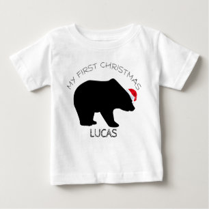 Camiseta Para Bebê Meu papai noel bonito do urso do primeiro Natal