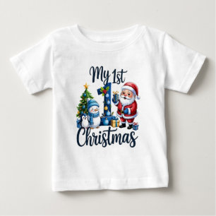 Camiseta Para Bebê Meu Primeiro 1º Natal Bebê Menino Azul – Um Coraçã