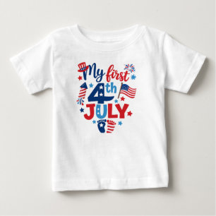 Camiseta Para Bebê Meu Primeiro 4 de Julho Bebê Patriótico Fofo