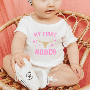 Camiseta Para Bebê Meu Primeiro Aniversário da Garota Ocidental Rodeo