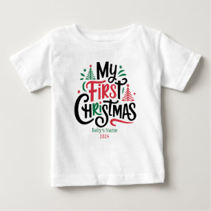 Camiseta Para Bebê Meu primeiro ano de nome personalizado de Natal