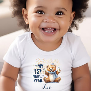 Camiseta Para Bebê Meu Primeiro Ano Novo, Menino, Nome Cute Bear, Cam