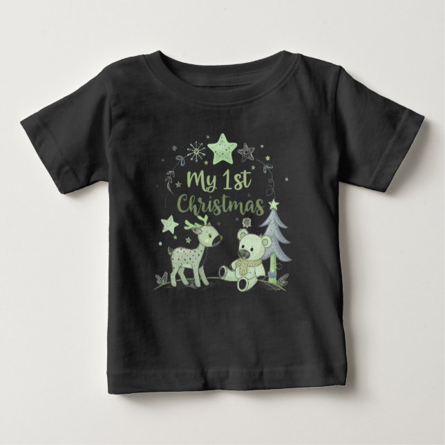 Camiseta Para Bebê Meu Primeiro Bebê de Natal (Frente)