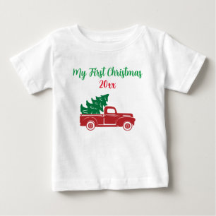 Camiseta Para Bebê Meu Primeiro Caminhão Bonito de Natal