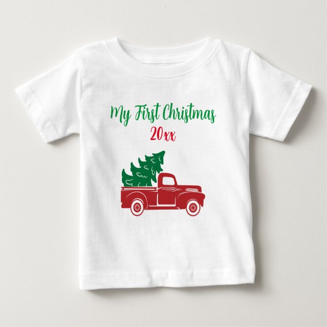 Camiseta Para Bebê Meu Primeiro Caminhão Bonito de Natal (Frente)