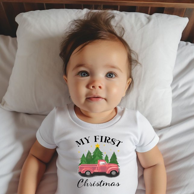 Camiseta Para Bebê Meu Primeiro Caminhão de Aquarela de Natal (Criador carregado)