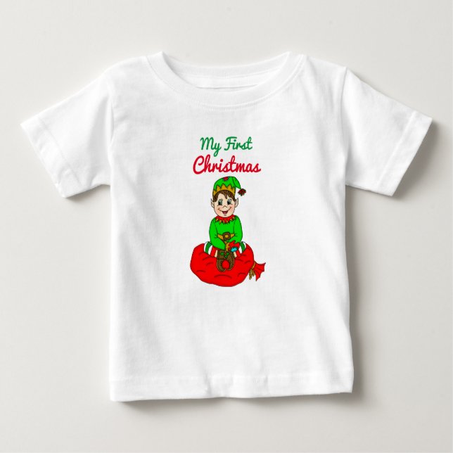Camiseta Para Bebê Meu Primeiro Cartoon Fofo de Natal (Frente)