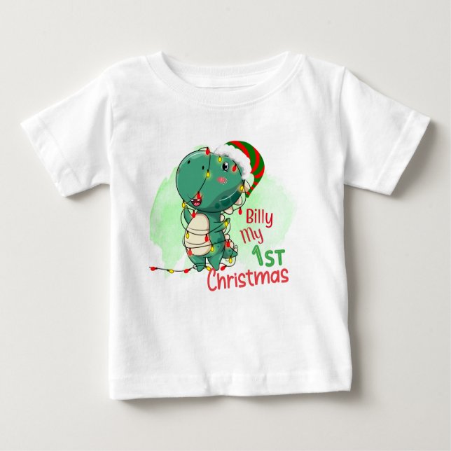 Camiseta Para Bebê Meu Primeiro Dinossauro De Natal (Frente)