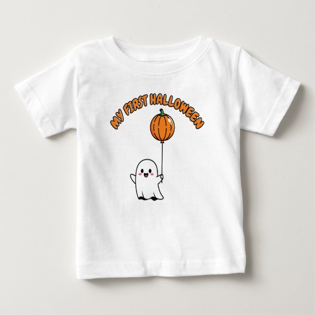 Camiseta Para Bebê Meu Primeiro Fato De Bebê De Halloween - Fantasma  (Frente)