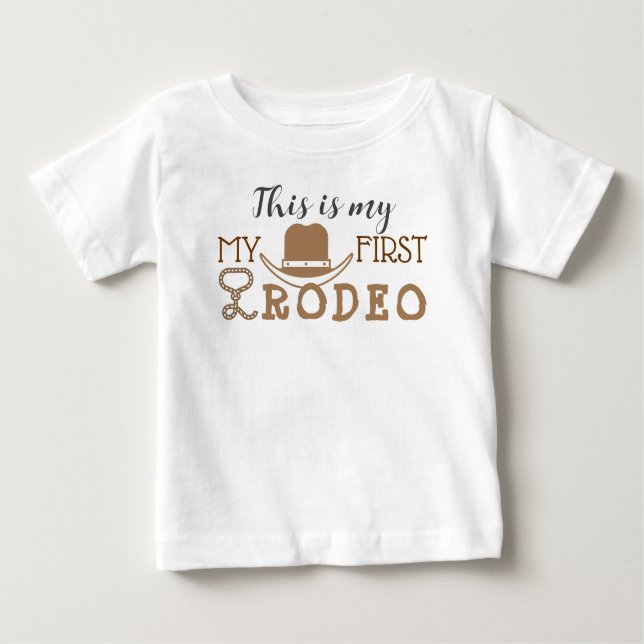 Camiseta Para Bebê Meu Primeiro Garoto de Aniversário do Rodeo 1rua C (Frente)