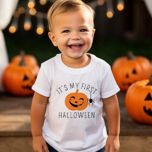 Camiseta Para Bebê Meu Primeiro Halloween Aranha Abóbora Bebê Menino
