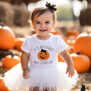 Camiseta Para Bebê Meu Primeiro Halloween Feliz Abóbora Menina