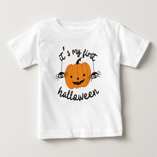 Camiseta Para Bebê Meu Primeiro Halloween Feliz Rapaz Laranja (Frente)