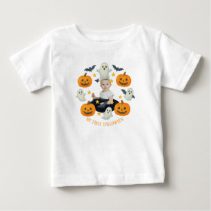 Camiseta Para Bebê Meu Primeiro Halloween Pumpkin e Wreath Fantasma