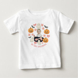 Camiseta Para Bebê Meu Primeiro Halloween Pumpkin e Wreath Fantasma