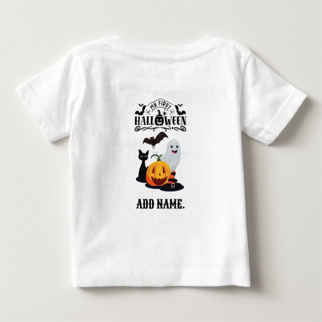 Camiseta Para Bebê Meu Primeiro Halloween Toddler Personalizou Bebê (Verso)