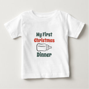 Camiseta Para Bebê Meu Primeiro Janto de Natal