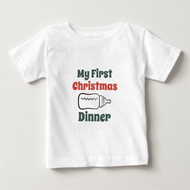 Camiseta Para Bebê Meu Primeiro Janto de Natal (Frente)