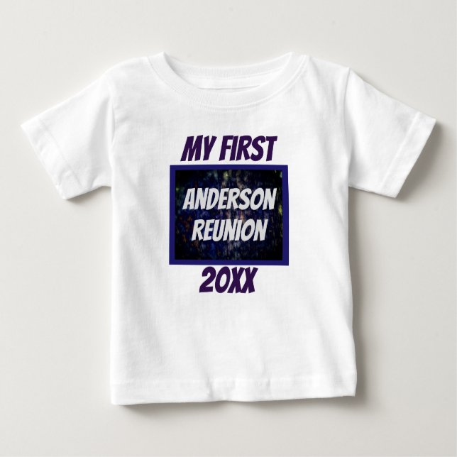 Camiseta Para Bebê Meu Primeiro Marinho de Reunião da Família Azul (Frente)