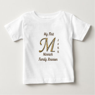Camiseta Para Bebê Meu primeiro monograma Dourado da letra M da