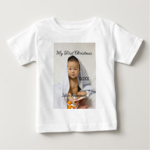 Camiseta Para Bebê Meu primeiro Natal adicione nome da data ano foto
