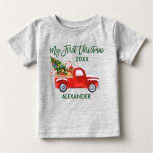 Camiseta Para Bebê Meu Primeiro Natal, Cinza de doces de caminhão ve