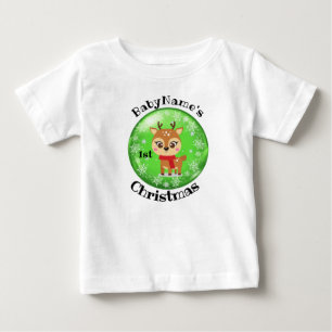 Camiseta Para Bebê Meu Primeiro Natal com nome renasere fofas verde