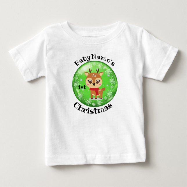 Camiseta Para Bebê Meu Primeiro Natal com nome renasere fofas verde (Frente)