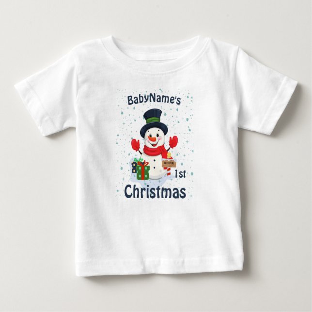 Camiseta Para Bebê Meu Primeiro Natal com o nome de bonitinhos de nev (Frente)