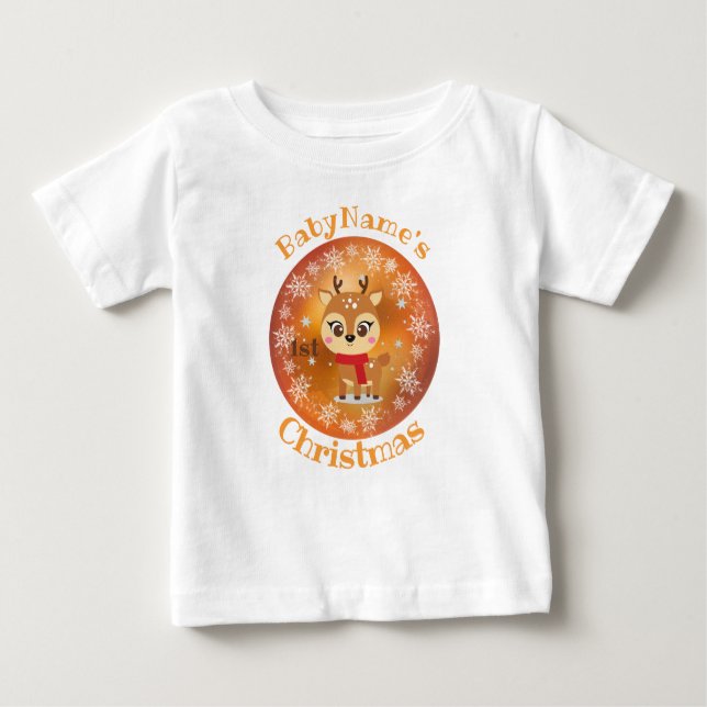 Camiseta Para Bebê Meu Primeiro Natal com o nome de ouro bonitinho (Frente)