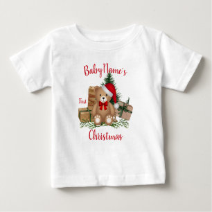 Camiseta Para Bebê Meu Primeiro Natal com o nome de presentes bonitin