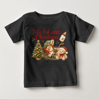 Camiseta Para Bebê Meu Primeiro Natal Fofo e Colorido Festivo
