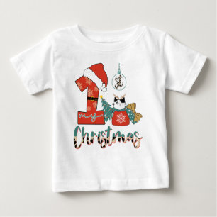 Camiseta Para Bebê Meu Primeiro Natal Gatinho Fofo