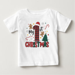 Camiseta Para Bebê Meu Primeiro Natal Gengibre Doce Cana