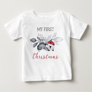 Camiseta Para Bebê Meu Primeiro Natal, Grito Pinguim Moderno Botânico