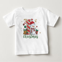 Camiseta Para Bebê Meu Primeiro Natal Homem de Neve Fofo