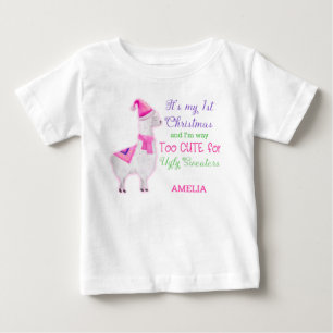 Camiseta Para Bebê Meu Primeiro Natal Muito Bonito para Garota Feia