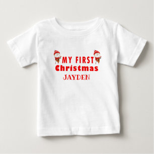 Camiseta Para Bebê Meu Primeiro Natal   Nome do menino
