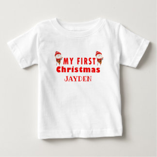 Camiseta Para Bebê Meu Primeiro Natal | Nome do menino