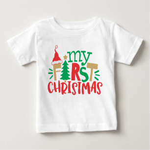 Camiseta Para Bebê Meu Primeiro Natal, Papai Noel, Árvore Vermelha