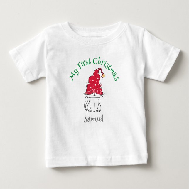 Camiseta Para Bebê Meu Primeiro Natal - personalizar texto e imagem (Frente)