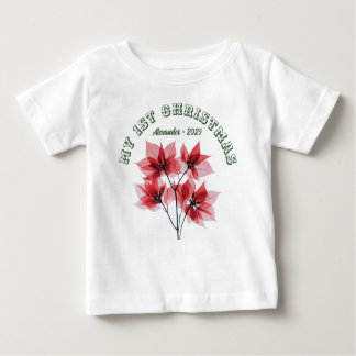 Camiseta Para Bebê Meu Primeiro Natal Poinsettia - Nome do Bebê